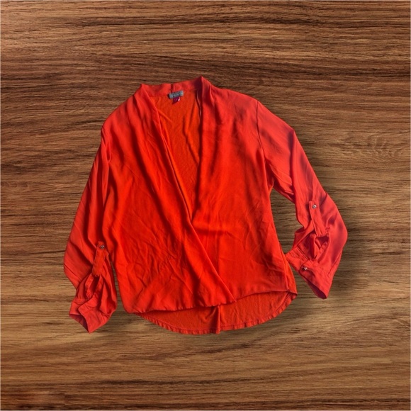 Vince Camuto Red Wrap Blouse with Long Sleeves size L summer spring - Picture 3 of 11